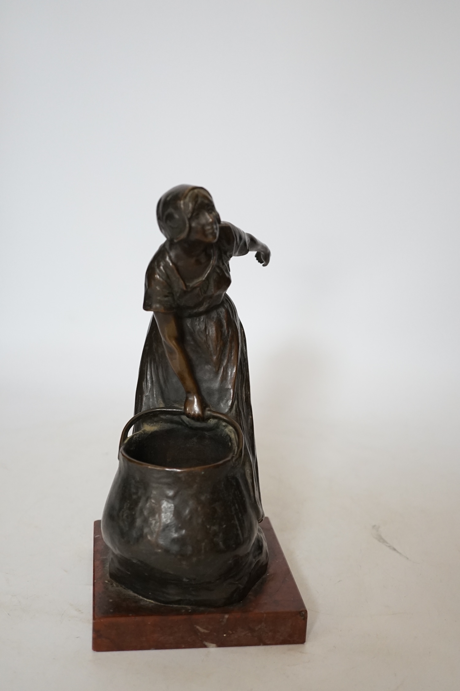 Rudolf Marcuse (German 1878- 1940), bronze of a girl with cauldron on rouge marble base, 24cm